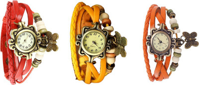 

Kissu Vintage Rakhi Watch Combo of 3 Red, Yellow And Orange Watch - For Women