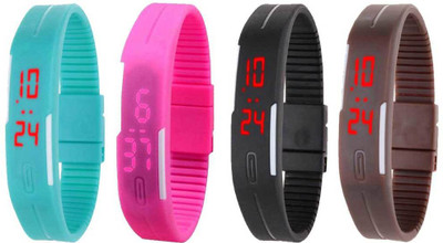 

NS18 Silicone Led Magnet Band Combo of 4 Sky Blue, Pink, Black And Brown Watch - For Boys & Girls