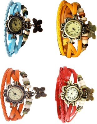 NS18 Vintage Butterfly Rakhi Combo of 4 Sky Blue, Orange, Yellow And Red Analog Watch  - For Women   Watches  (NS18)