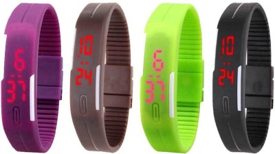 NS18 Silicone Led Magnet Band Combo of 4 Purple, Brown, Green And Black Digital Watch  - For Boys & Girls   Watches  (NS18)