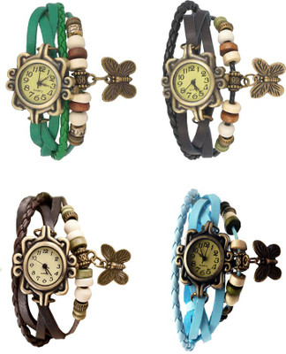 

Kissu Vintage Rakhi Combo of 4 Green, Brown, Black And Sky Blue Watch - For Women