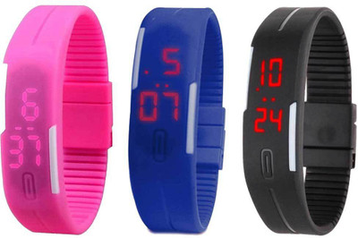 

Kissu Led Band Watch Combo of 3 Pink, Blue And Black Watch - For Couple