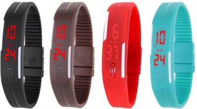 NS18 Silicone Led Magnet Band Watch Combo of 4 Black, Brown, Red And Sky Blue Digital Watch  - For Couple   Watches  (NS18)