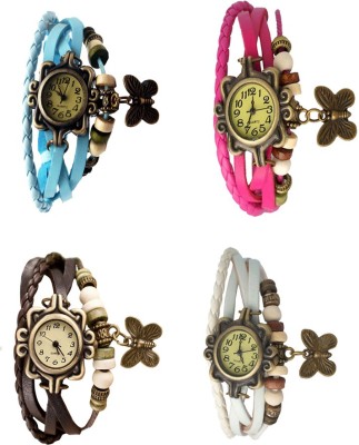 NS18 Vintage Butterfly Rakhi Combo of 4 Sky Blue, Brown, Pink And White Analog Watch  - For Women   Watches  (NS18)