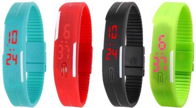 NS18 Silicone Led Magnet Band Combo of 4 Sky Blue, Red, Black And Green Digital Watch  - For Boys & Girls   Watches  (NS18)