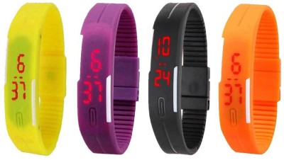 NS18 Silicone Led Magnet Band Combo of 4 Yellow, Purple, Black And Orange Digital Watch  - For Boys & Girls   Watches  (NS18)