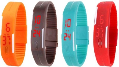 NS18 Silicone Led Magnet Band Watch Combo of 4 Orange, Brown, Sky Blue And Red Digital Watch  - For Couple   Watches  (NS18)