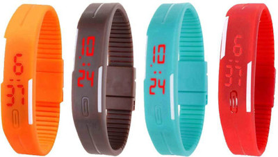 NS18 Silicone Led Magnet Band Watch Combo of 4 Orange, Brown, Sky Blue And Red Digital Watch  - For Couple   Watches  (NS18)