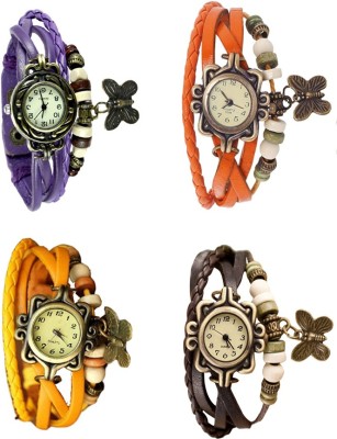 NS18 Vintage Butterfly Rakhi Combo of 4 Purple, Yellow, Orange And Brown Analog Watch  - For Women   Watches  (NS18)