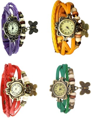 NS18 Vintage Butterfly Rakhi Combo of 4 Purple, Red, Yellow And Green Analog Watch  - For Women   Watches  (NS18)
