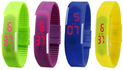 

Kissu Led Magnet Band Combo of 4 Green, Purple, Blue And Yellow Watch - For Men & Women