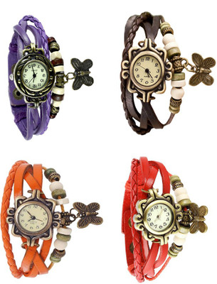 

Kissu Vintage Rakhi Combo of 4 Purple, Orange, Brown And Red Watch - For Women