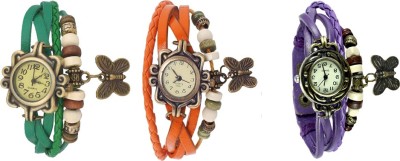 NS18 Vintage Butterfly Rakhi Watch Combo of 3 Green, Orange And Purple Analog Watch  - For Women   Watches  (NS18)