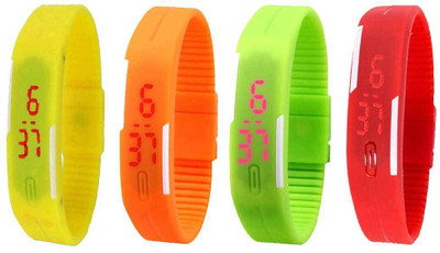 Kissu Led Magnet Band Combo of 4 Yellow, Orange, Green And Red Watch - For Men & Women