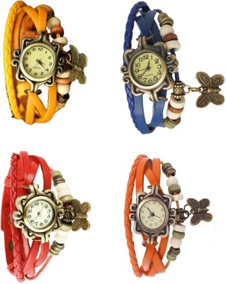 NS18 Vintage Butterfly Rakhi Combo of 4 Yellow, Red, Blue And Orange Analog Watch  - For Women   Watches  (NS18)