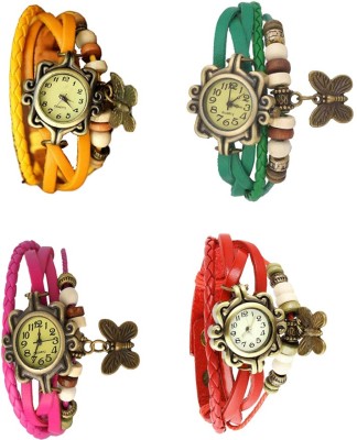 NS18 Vintage Butterfly Rakhi Combo of 4 Yellow, Pink, Green And Red Analog Watch  - For Women   Watches  (NS18)