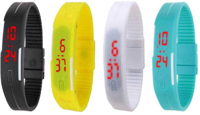 

Kissu Led Magnet Band Combo of 4 Black, Yellow, White And Sky Blue Watch - For Men & Women