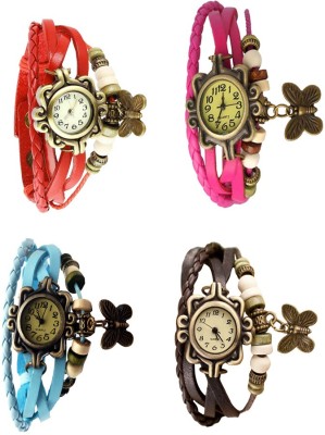 NS18 Vintage Butterfly Rakhi Combo of 4 Red, Sky Blue, Pink And Brown Watch  - For Women   Watches  (NS18)
