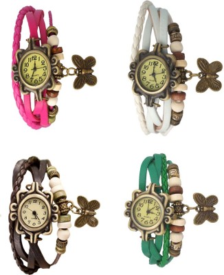 NS18 Vintage Butterfly Rakhi Combo of 4 Pink, Brown, White And Green Analog Watch  - For Women   Watches  (NS18)