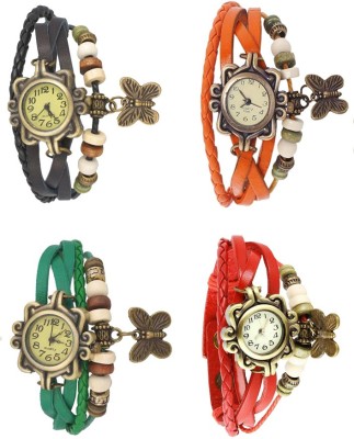 NS18 Vintage Butterfly Rakhi Combo of 4 Black, Green, Orange And Red Analog Watch  - For Women   Watches  (NS18)