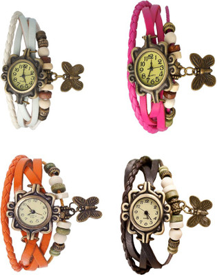 NS18 Vintage Butterfly Rakhi Combo of 4 White, Orange, Pink And Brown Analog Watch  - For Women   Watches  (NS18)