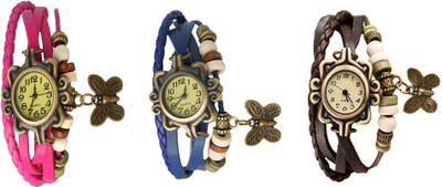 

Kissu Vintage Rakhi Watch Combo of 3 Pink, Blue And Brown Watch - For Women