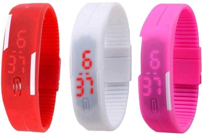 NS18 Silicone Led Magnet Band Combo of 3 Red, White And Pink Digital Watch  - For Boys & Girls   Watches  (NS18)