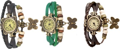 NS18 Vintage Butterfly Rakhi Watch Combo of 3 Black, Green And Brown Analog Watch  - For Women   Watches  (NS18)