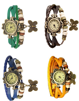 

Kissu Vintage Rakhi Combo of 4 Green, Blue, Brown And Yellow Watch - For Women