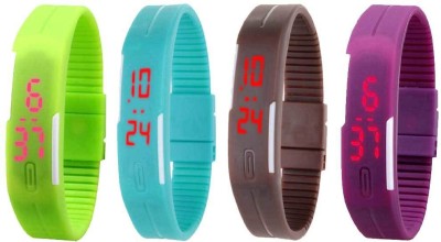NS18 Silicone Led Magnet Band Watch Combo of 4 Green, Sky Blue, Brown And Purple Digital Watch  - For Couple   Watches  (NS18)
