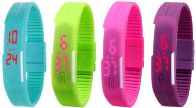 NS18 Silicone Led Magnet Band Watch Combo of 4 Sky Blue, Green, Pink And Purple Digital Watch  - For Couple   Watches  (NS18)