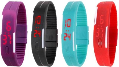 NS18 Silicone Led Magnet Band Watch Combo of 4 Purple, Black, Sky Blue And Red Digital Watch  - For Couple   Watches  (NS18)