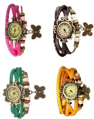 NS18 Vintage Butterfly Rakhi Combo of 4 Pink, Green, Brown And Yellow Analog Watch  - For Women   Watches  (NS18)