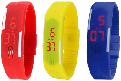 View NS18 Silicone Led Magnet Band Combo of 3 Red, Yellow And Blue Digital Watch  - For Boys & Girls Wrist Watches Price Online(NS18)