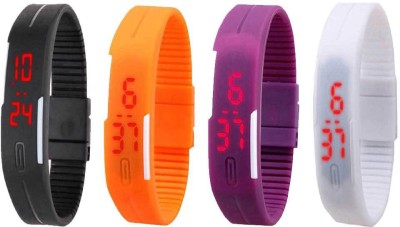 NS18 Silicone Led Magnet Band Combo of 4 Black, Orange, Purple And White Digital Watch  - For Boys & Girls   Watches  (NS18)