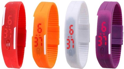 NS18 Silicone Led Magnet Band Watch Combo of 4 Red, Orange, White And Purple Digital Watch  - For Couple   Watches  (NS18)