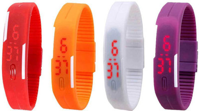 

NS18 Silicone Led Magnet Band Watch Combo of 4 Red, Orange, White And Purple Watch - For Couple