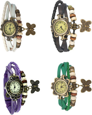 

NS18 Vintage Butterfly Rakhi Combo of 4 White, Purple, Black And Green Watch - For Women