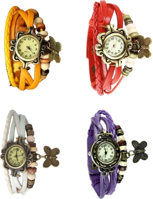 NS18 Vintage Butterfly Rakhi Combo of 4 Yellow, White, Red And Purple Analog Watch  - For Women   Watches  (NS18)