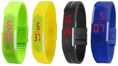 NS18 Silicone Led Magnet Band Combo of 4 Green, Yellow, Black And Blue Digital Watch  - For Boys & Girls   Watches  (NS18)