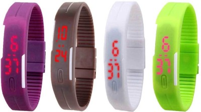 NS18 Silicone Led Magnet Band Combo of 4 Purple, Brown, White And Green Digital Watch  - For Boys & Girls   Watches  (NS18)