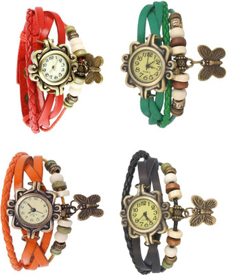 

Kissu Vintage Rakhi Combo of 4 Red, Orange, Green And Black Watch - For Women
