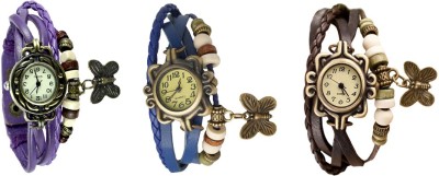 NS18 Vintage Butterfly Rakhi Watch Combo of 3 Purple, Blue And Brown Analog Watch  - For Women   Watches  (NS18)