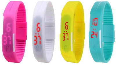 View NS18 Silicone Led Magnet Band Watch Combo of 4 Pink, White, Yellow And Sky Blue Digital Watch  - For Couple Wrist Watches Price Online(NS18)