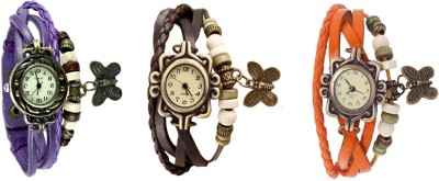 NS18 Vintage Butterfly Rakhi Watch Combo of 3 Purple, Brown And Orange Analog Watch  - For Women   Watches  (NS18)