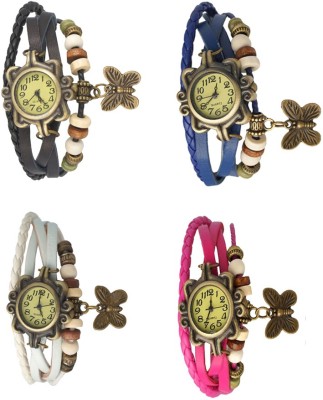 NS18 Vintage Butterfly Rakhi Combo of 4 Black, White, Blue And Pink Analog Watch  - For Women   Watches  (NS18)