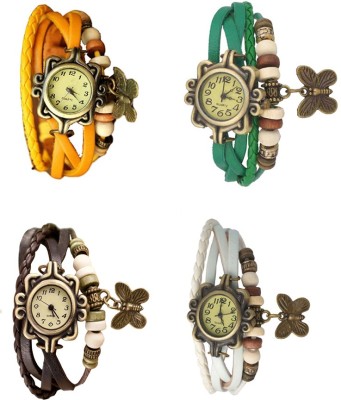 NS18 Vintage Butterfly Rakhi Combo of 4 Yellow, Brown, Green And White Analog Watch  - For Women   Watches  (NS18)