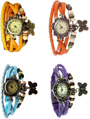 

NS18 Vintage Butterfly Rakhi Combo of 4 Yellow, Sky Blue, Orange And Purple Watch - For Women