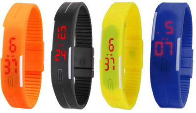 View NS18 Silicone Led Magnet Band Combo of 4 Orange, Black, Yellow And Blue Digital Watch  - For Boys & Girls Wrist Watches Price Online(NS18)