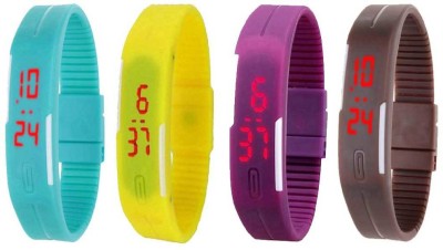 NS18 Silicone Led Magnet Band Combo of 4 Sky Blue, Yellow, Purple And Brown Digital Watch  - For Boys & Girls   Watches  (NS18)